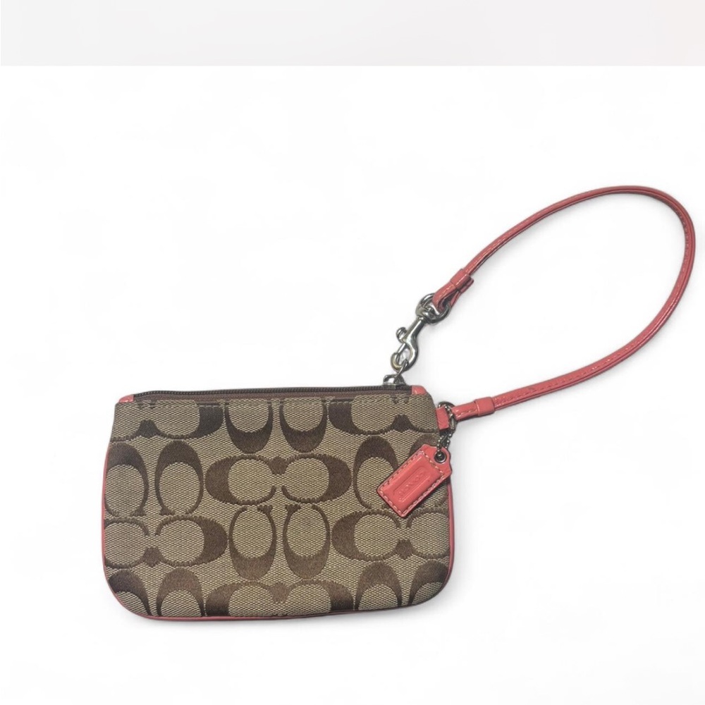 Coach Signature Brown and Pink Wristlet